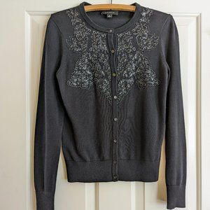 Ann Taylor black cardigan NWOT leather beaded womens Small